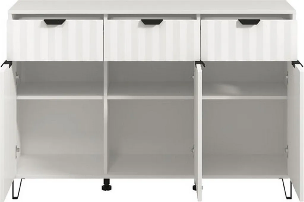 Buffet Design Blanc Paglieta 138x40 cm : 3 Étagères Robustes et Chic