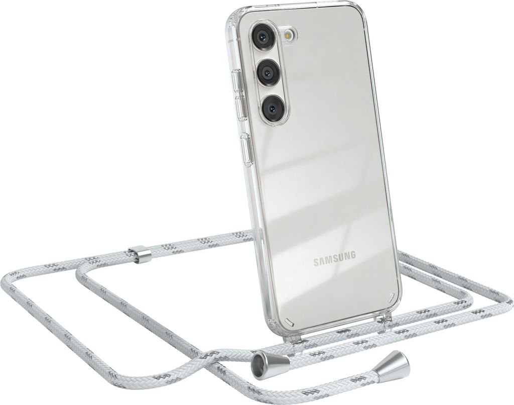 EAZY CASE Handykette kompatibel mit Samsung Galaxy S23, Handyhülle mit Umhängeband, Handykordel, Schutzhülle Clear, Band in Weiß