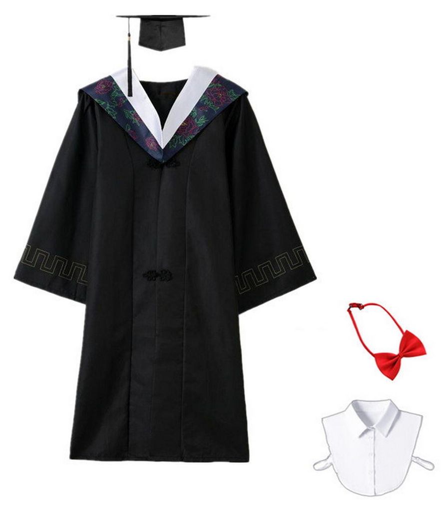 Unisex-Abschlusskleid mit matter Kappe, angedeutetem Hemdkragen und Krawatte – professionelle, formelle Kleidung für Bachelor-Absolventen (Gymna...