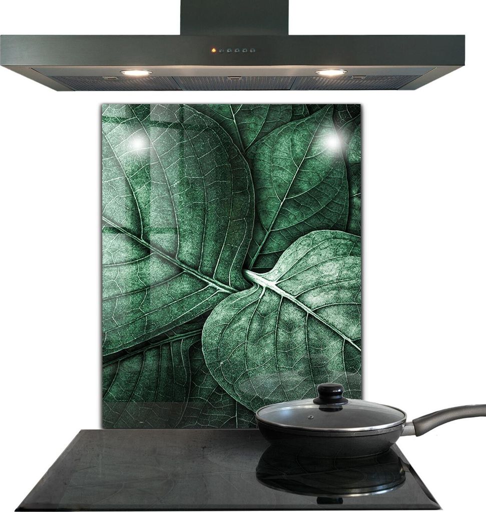 Spritzschutz aus Glas Küchenrückwand - Wandschutz für Herd und Spüle - 60x80 cm - Grünes Blatt Detail