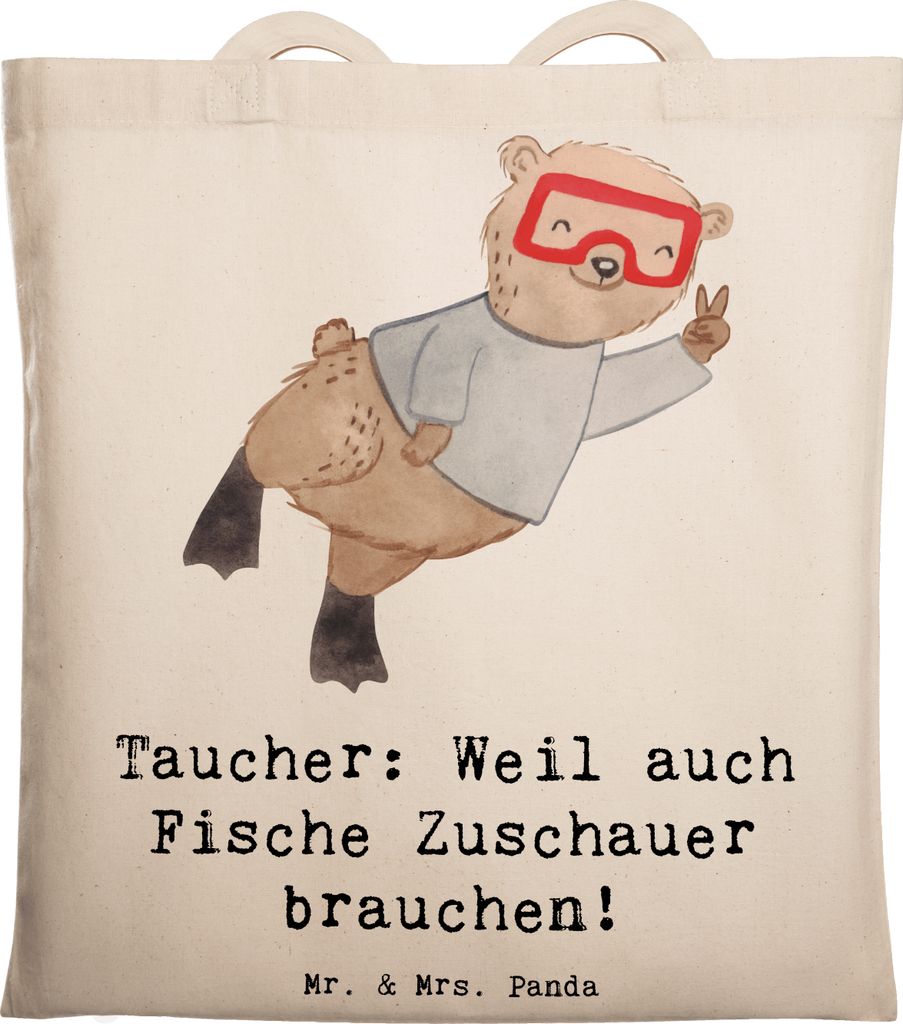 Mr. & Mrs. Panda Schultasche Tauchen Zuschauer - Transparent - Geschenk, Unterwasserwelt, Shopping Tasche, Jutebeutel, Taucherausrüstung, Stoffbeu...