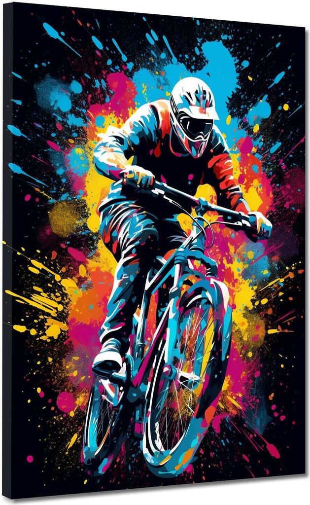 Pop Art Mountainbike Crossbike Leinwandbild Wandbild Dekoration Kunst XL: 105x140x4cm