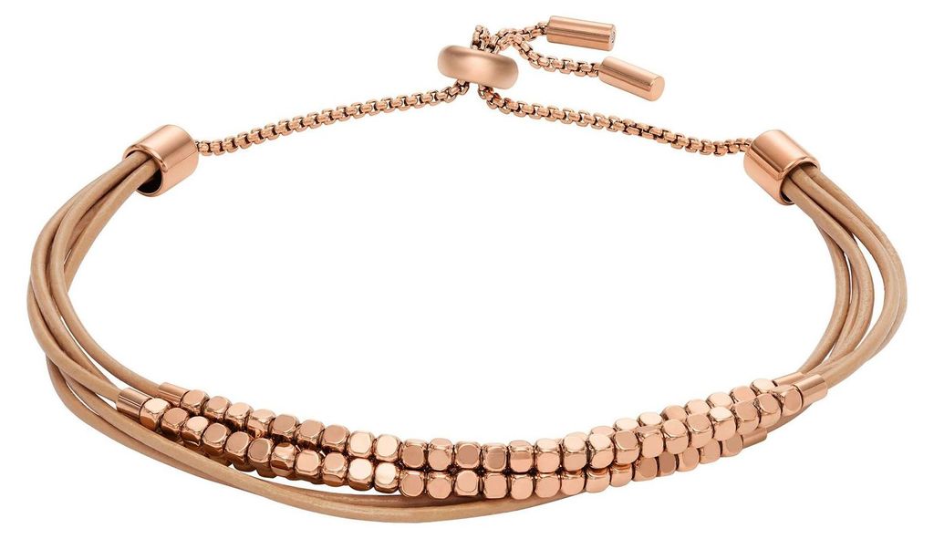 FOSSIL Armband All Stacked Up Leather Bracelet Brown roségoldfarben