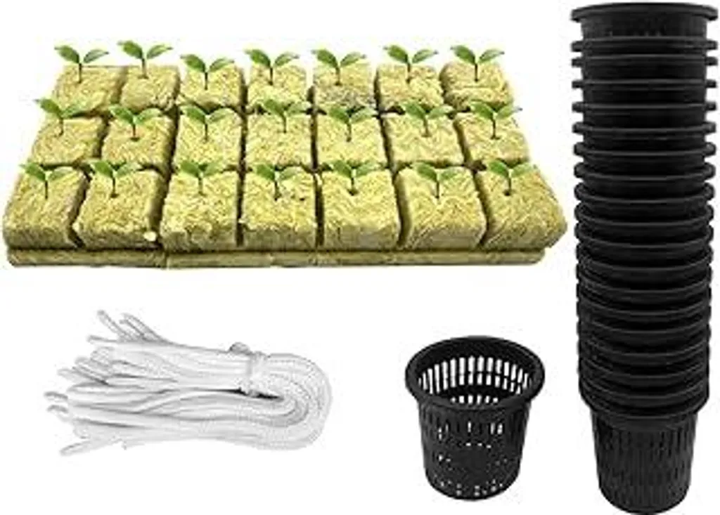 Kit Idroponica Fai-da-te 61 Pezzi: Vasi 8cm e Lana di Roccia