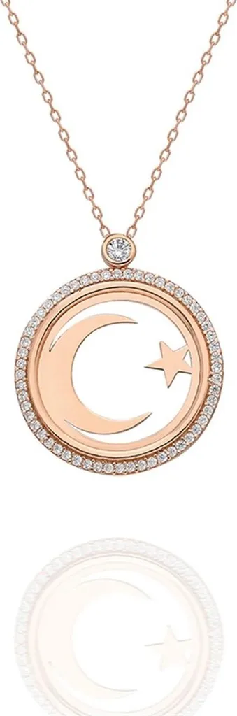 Collier croissant de lune et étoile Ayyıldız, bijou argent rose femme