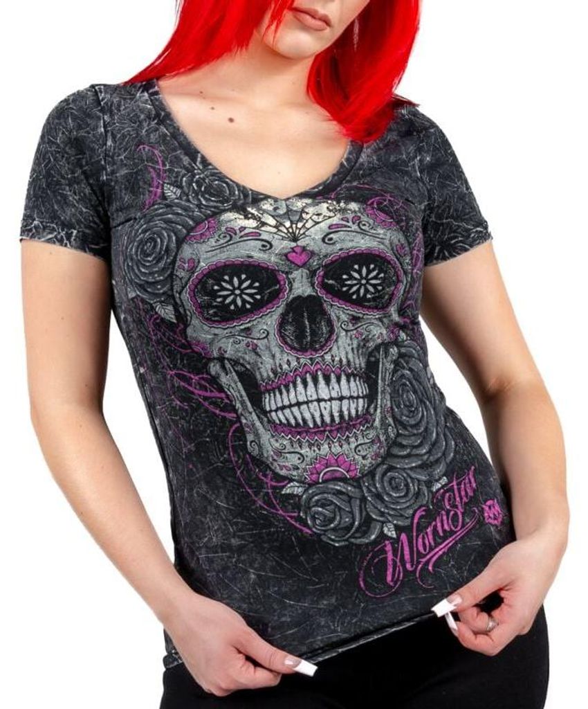 Wornstar T-Shirt Damen Calavera Tee schwarz Basics, Rockwear 100% Baumwolle 3XL