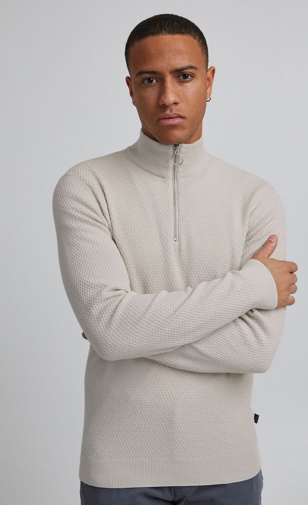 CASUAL FRIDAY CFKarlo Herren Strickpullover Feinstrick Pullover Troyer mit Stehkragen und Reißverschluss Struktur Strick