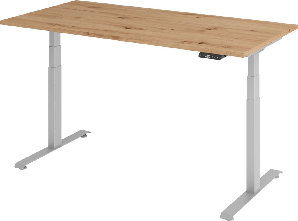 bümö Schreibtisch elektrisch Lite - Gestell: Silber, Größe: 160 x 80 cm, Nachbildung: Asteiche