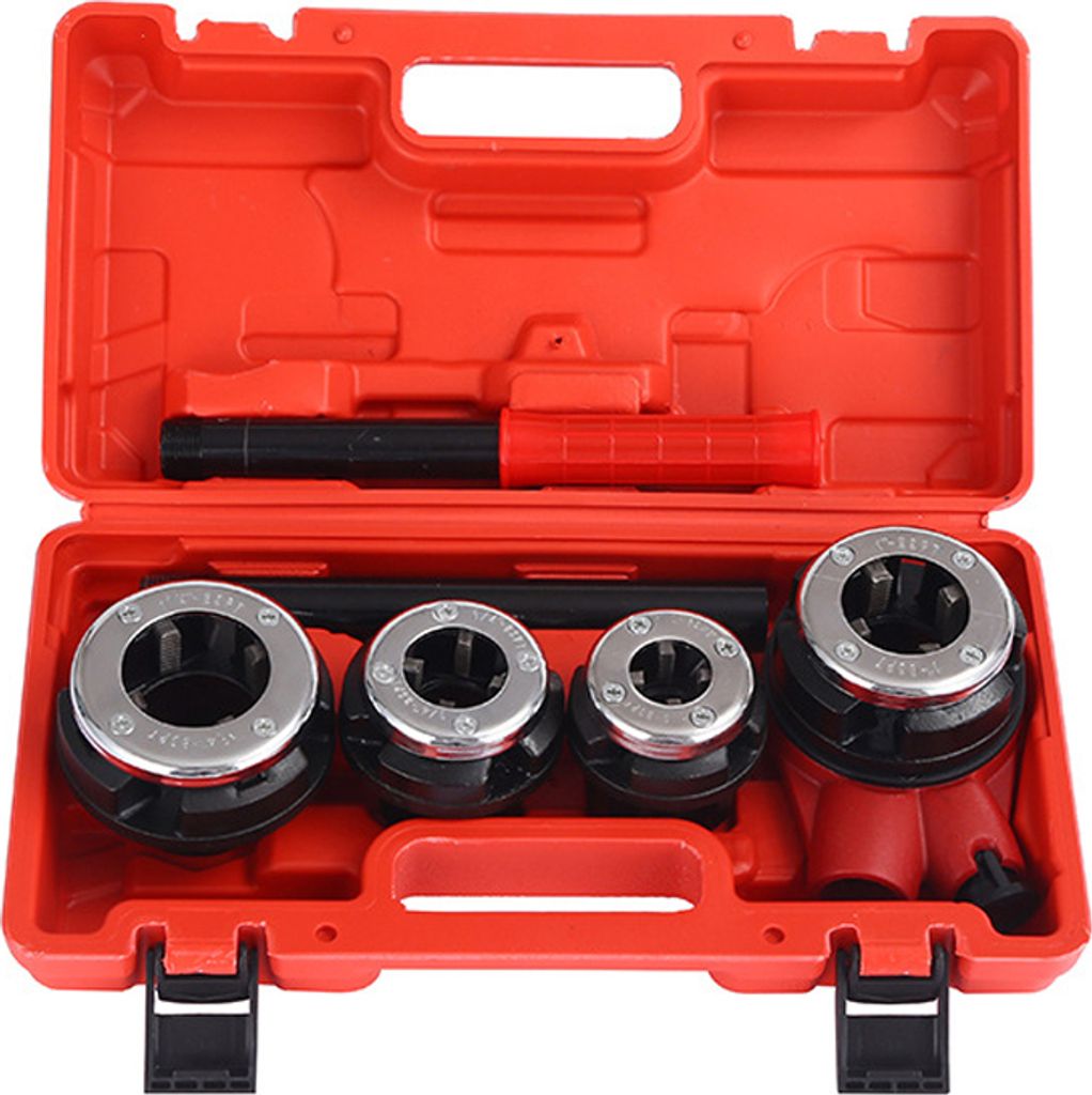 4 Gewindeschneidbacken 1/2 Zoll 3/4 Zoll 1 Zoll 1.2Zoll manuelle Gewindeschneidmaschine, verzinktes Rohrscharniergewinde, Rote Aufbewahrungsbox