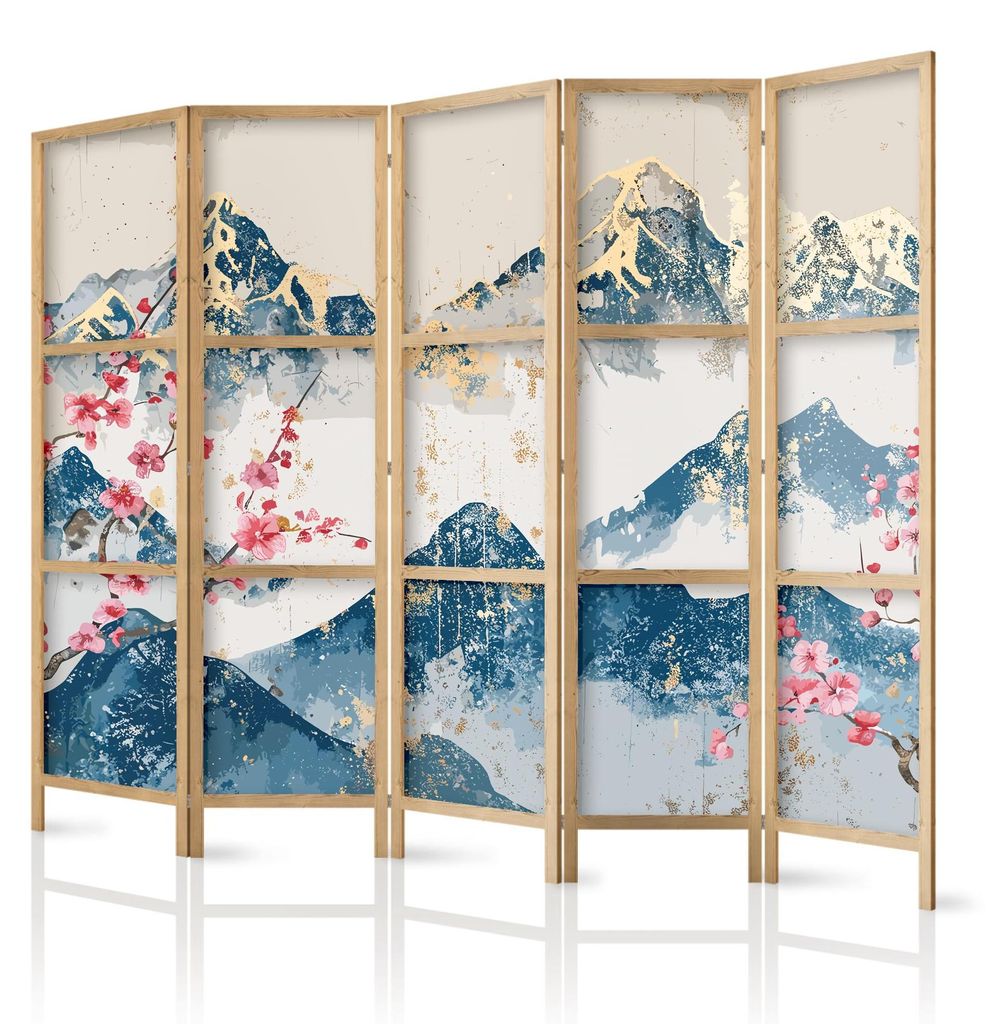 framed concept - Paravent Raumteiler aus Holz 225x172 cm, 5-teilig, einseitig, im orientalischen Stil