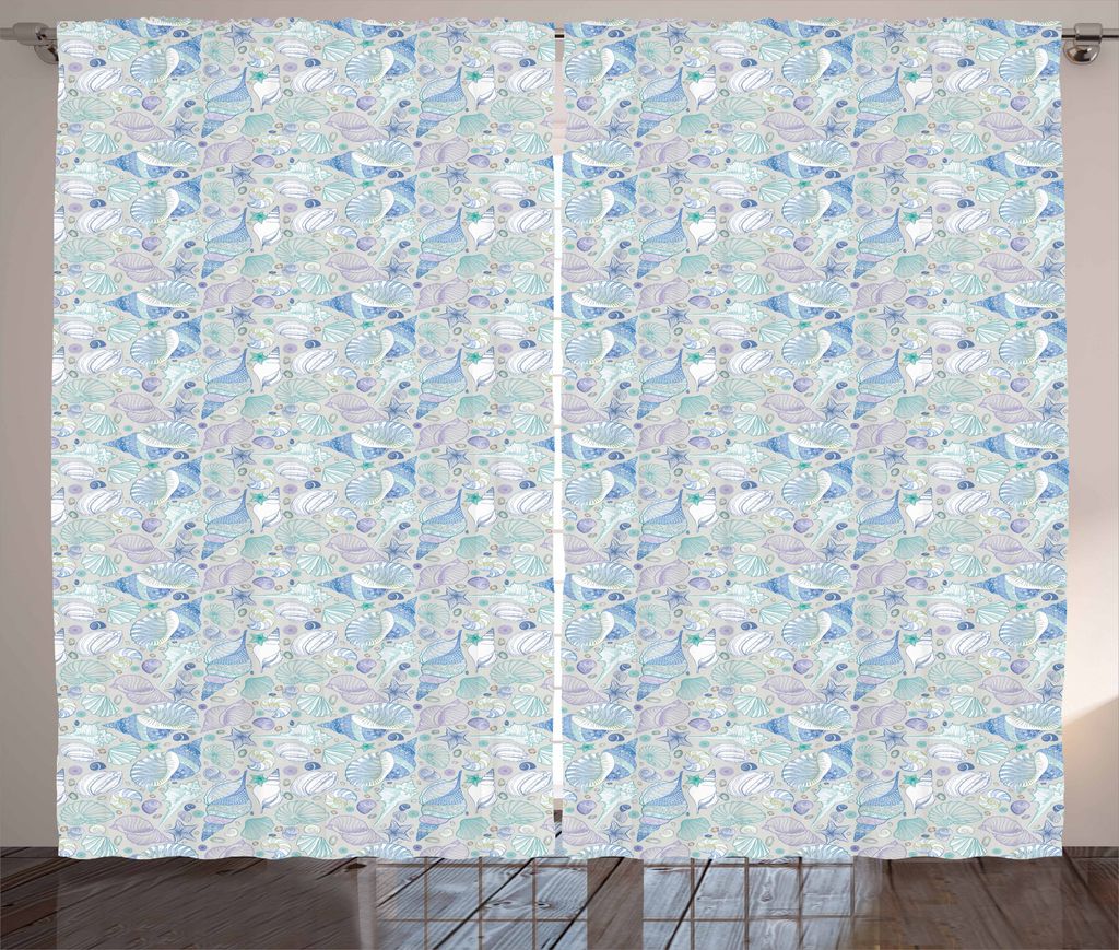 ABAKUHAUS Shells Rustikaler Vorhang, Seaurchind Seestern, Wohnzimmer Universalband Gardinen mit Schlaufen und Haken, 280 x 175 cm, Mehrfarbig