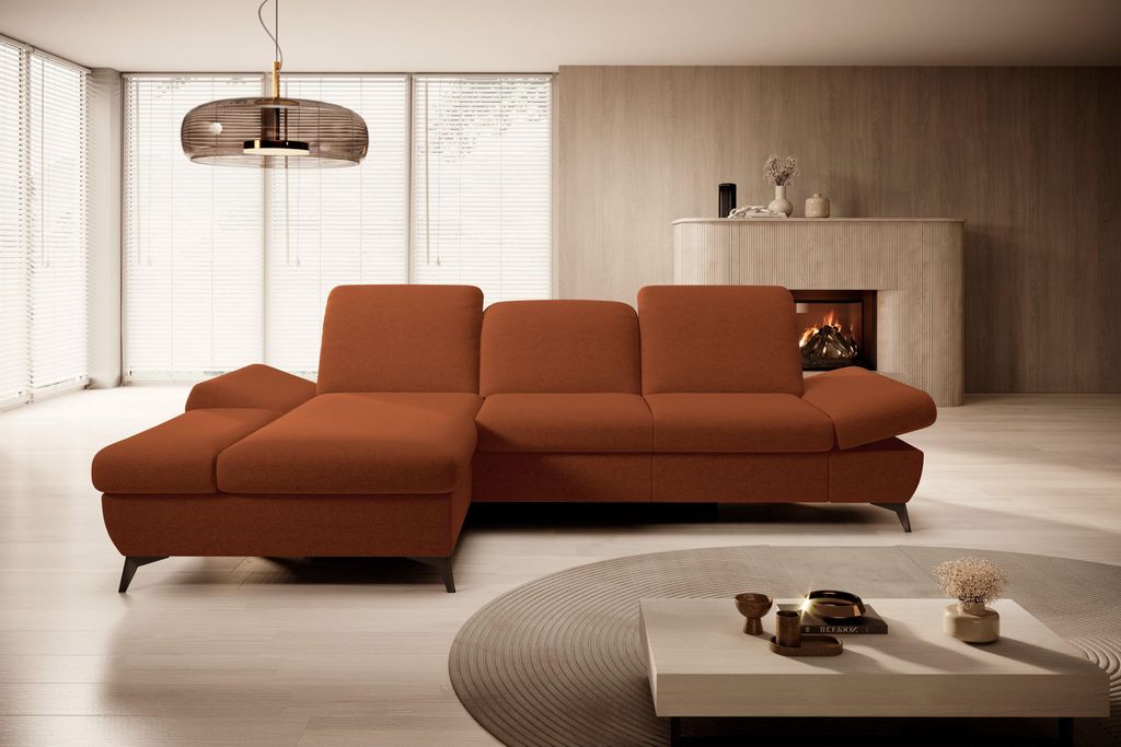 Masseno Ecksofa FELICE L-S mit Schlaffunktion L-Form, Sofa mit Bettkasten, Wohnzimmersofa, Couch, Soffa, Bettsofa, Couchgarnitur- Orange, LOFT 8