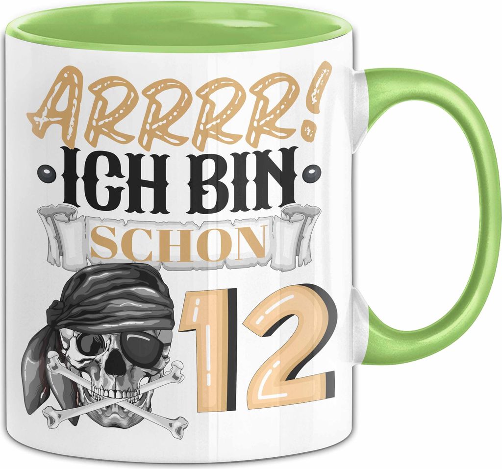 12. Geburtstag Geschenk Tasse Becher Jungs Pirat Arrrr Ich Bin Schon 12 (Grün)