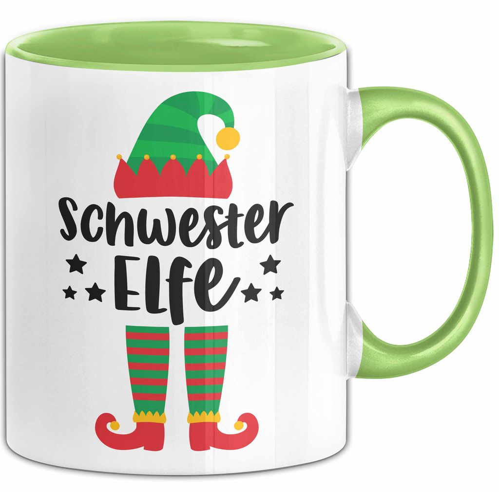 Schwester Elf Tasse Geschenk Familienfeier Weihnachten Lustige Geschenkidee Geburtstag Kaffee-Becher (Grün)