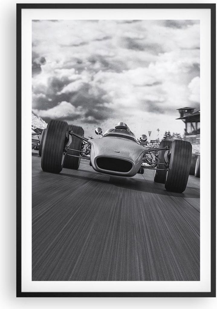 Gerahmtes Poster - Schwarzer Rahmen - Formel 1 Schwarz und Weiß - 61x91,5 cm - Wand Bild - Wanddeko - Wandbilder - Wandposter - Bilderrahmen - Bil...