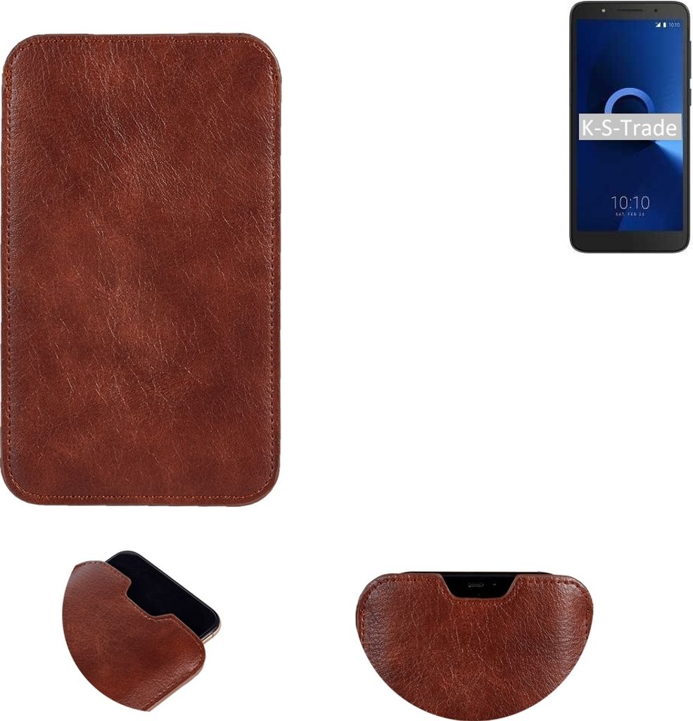 K-S-Trade Schutzhülle Handyhülle kompatibel mit Alcatel 1C Dual SIM Handytasche Kunstleder Sleeve in braun