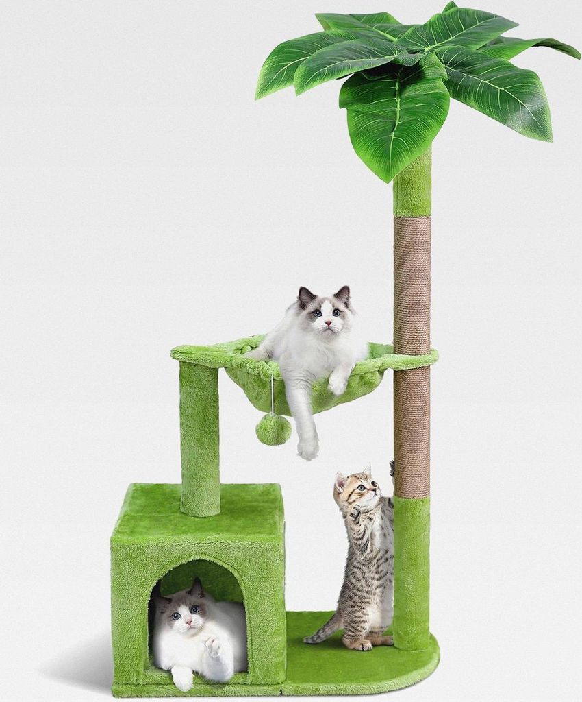 Kratzbaum, Zvonema Stabil Katzenbaum 110 cm hoch, Katzenkratzbaum mit 21,5 cm Dicke Sisal-Seil Kratzsäulen, 1 Höhle, Korb & Plüschball, Katzen B...