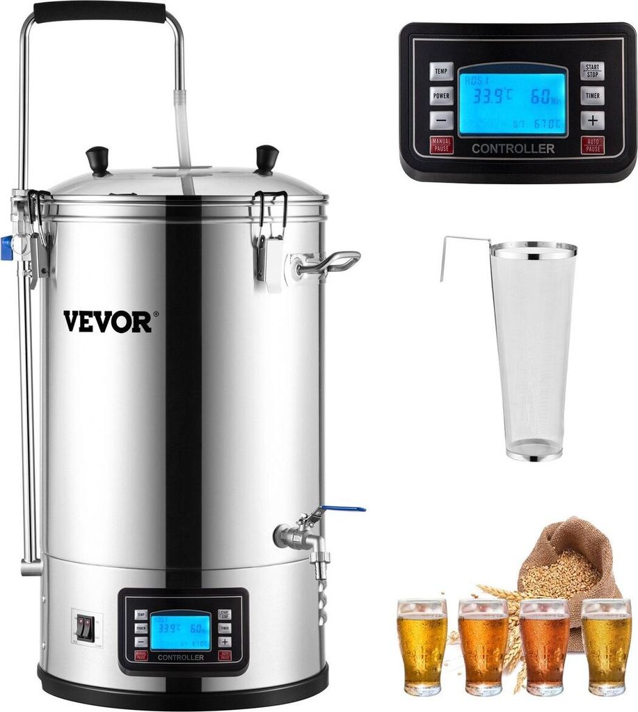 Electric Brewing System, 8 Gal/30 L, All-in-One Home Beer Brewer w/ Auto/Manual-Mode Panel, Mash Boil Device w/ 100-2500W Power 25-100°C Temp 1-18...