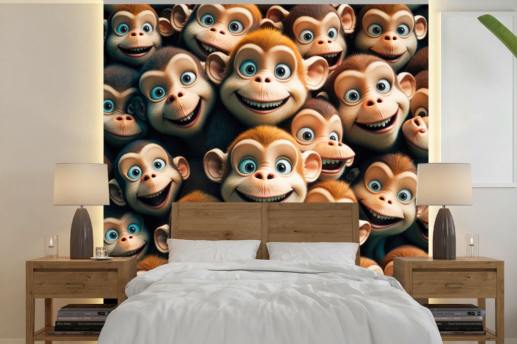 MuchoWow Fototapete für Wohnzimmer oder Schlafzimmer Wandtapete Vinyl Motivtapete Affe - Tiere - Braun - Design - Mädchen - Jungen - 220x220 cm...
