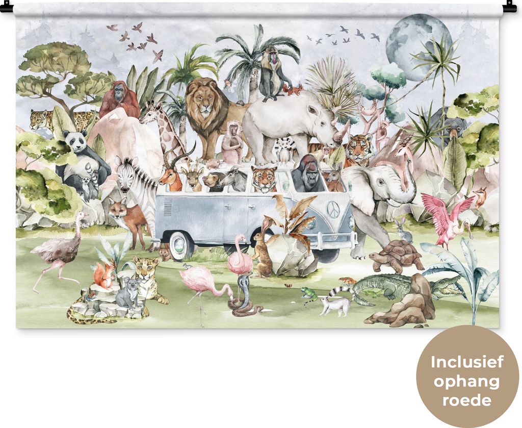 MuchoWow® Wandteppich Wandbehang Dschungel - Bus - Tiere - Produktbild 