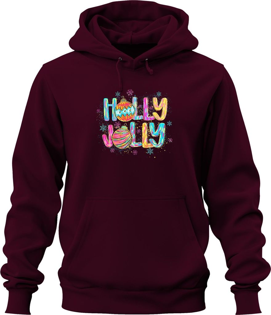 Holly Jolly Geschenk Weihnachtskugel Schneeflocke bunt lustig Uni Hoodie Kapuzenpullover, Burgundy, S