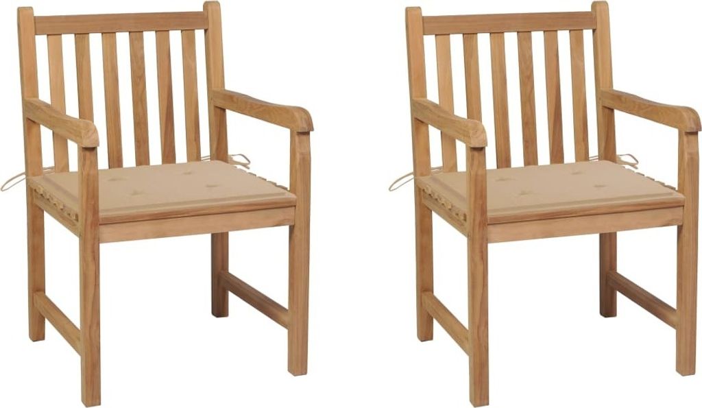 Gartenstühle 2 Stk. mit Beige Kissen Massivholz Teak