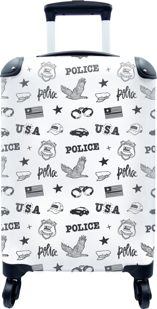 MuchoWow MuchoWow Koffer Handgepäck Trolley Rollkoffer Kleine Reisekoffer mit 4 Rollen - Polizei - Amerika - Handschellen - Muster - Cabin Siz...