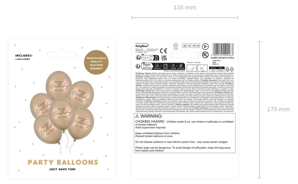 Luftballons Happy Birthday to you 30cm Hellgold Metallic 6er Set