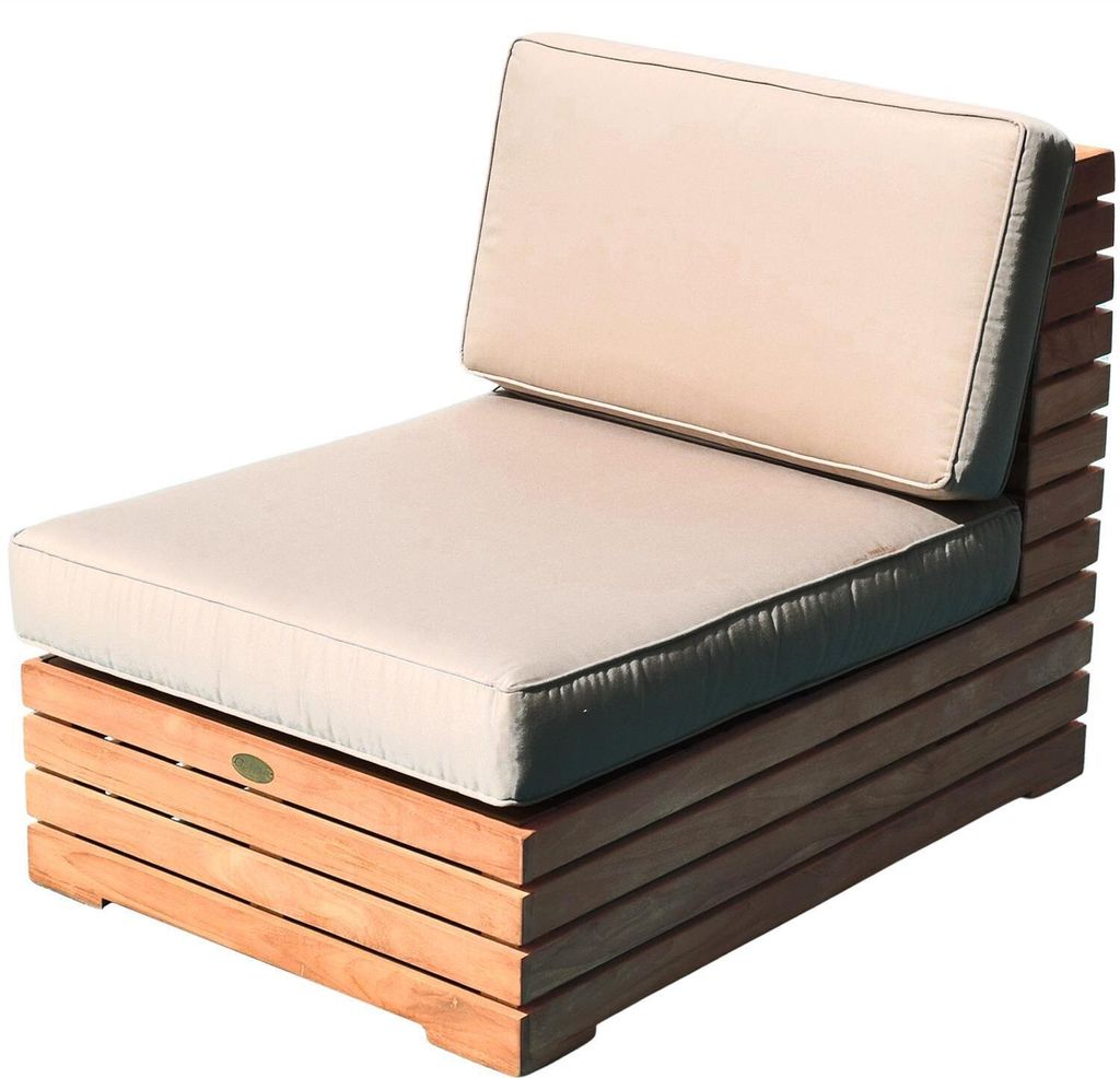 Teako Design Loungesessel Teakholz Picardie Massivholz wetterfest mit abnehmbarem Sitzkissen – Outdoor Sessel für Terrasse, Garten & Balkon