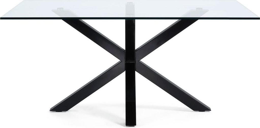 Tisch Argo 180 x 100 cm mit Glasplatte und schwarzen Stahlbeinen