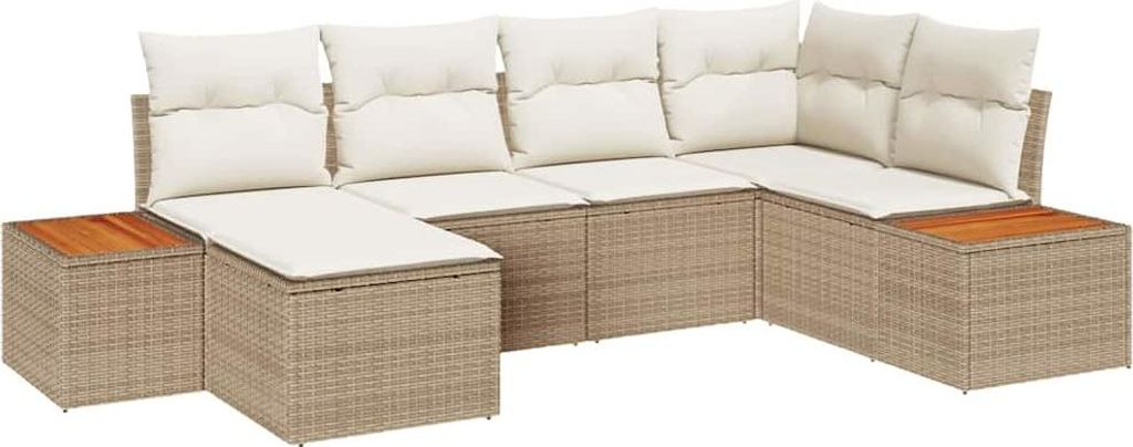 vidaXL Gartensofa-set mit Kissen 7 pcs Beige und Creme Polyrattan