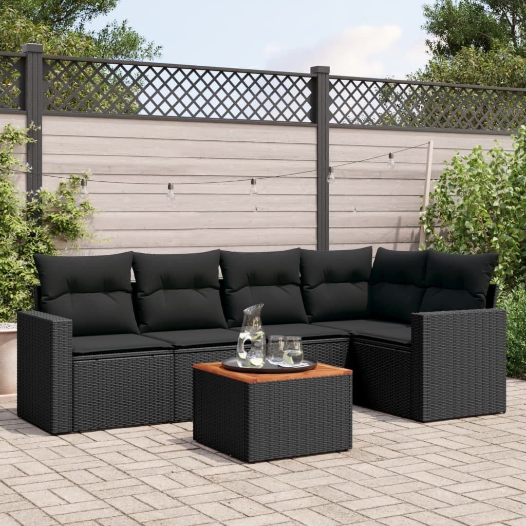 Maison Exclusive - 6-tlg. Garten-Sofagarnitur mit Kissen Schwarz Poly Rattan