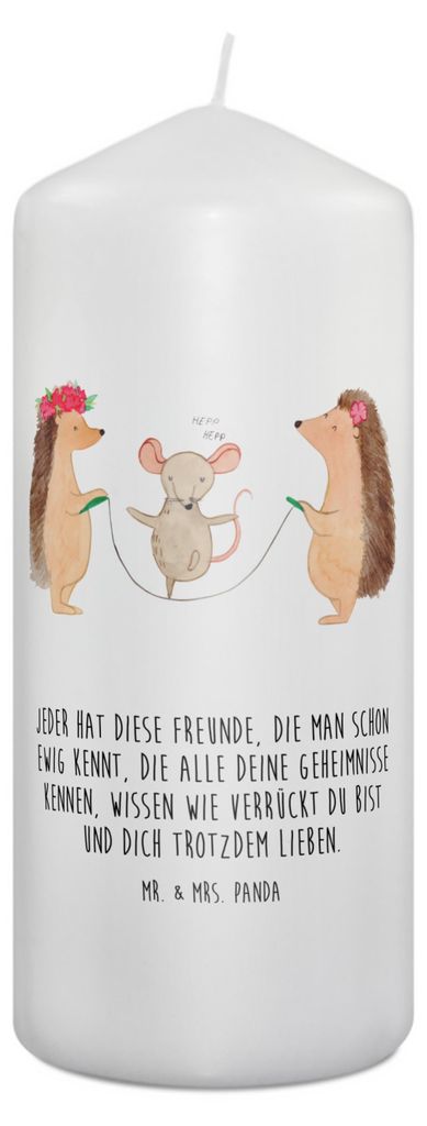 Mr. & Mrs. Panda Blockkerze Igel Seilhüpfen 19 x 8 cm - Weiß - Geschenk, Bedruckte Kerze, Stumpenkerze, Erinnerungslicht, Seilspringen, Maus, Kin...