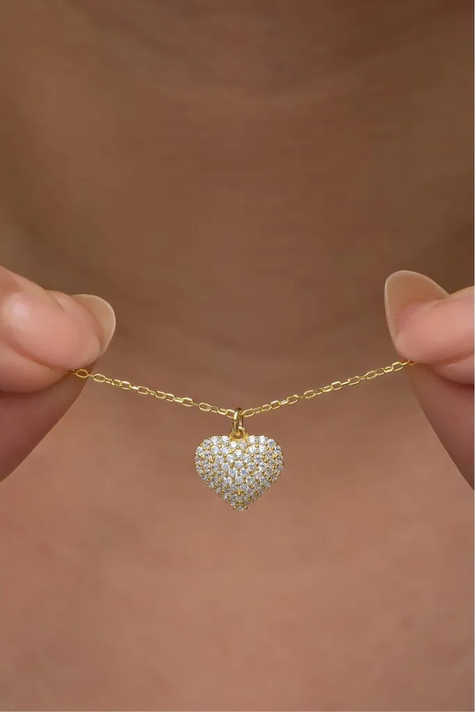 Collier cœur élégant argent 925 et zircone cubique finition dorée de luxe