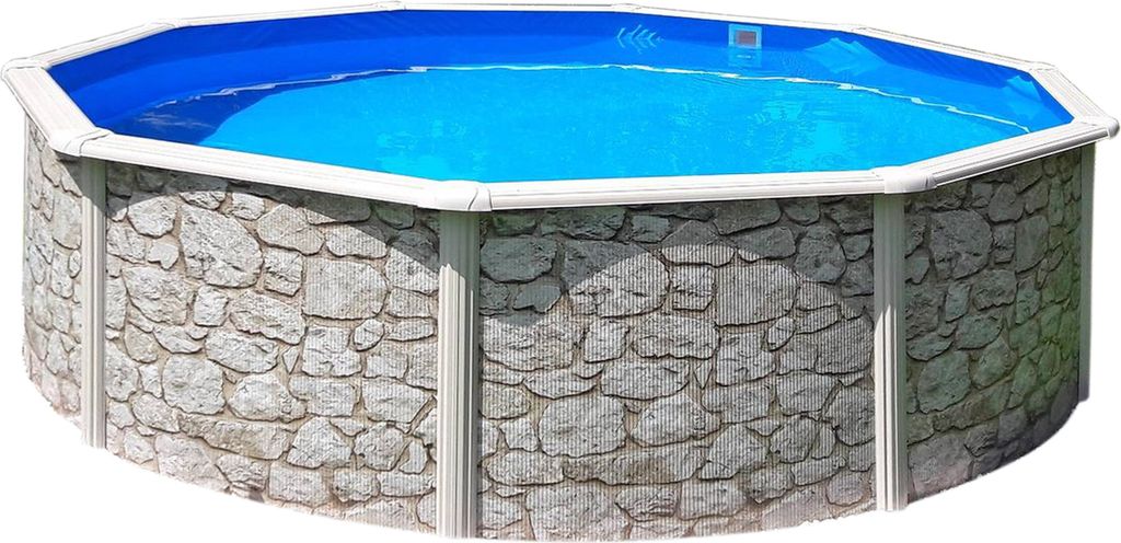 Stahlwandpool rund Classic Größe wählbar, 120cm tief, Stahl 0,45mm Steinoptik, Folie 0,3mm blau Stahlwandpool rund 460x120cm, Stahl 0,45mm Stein...