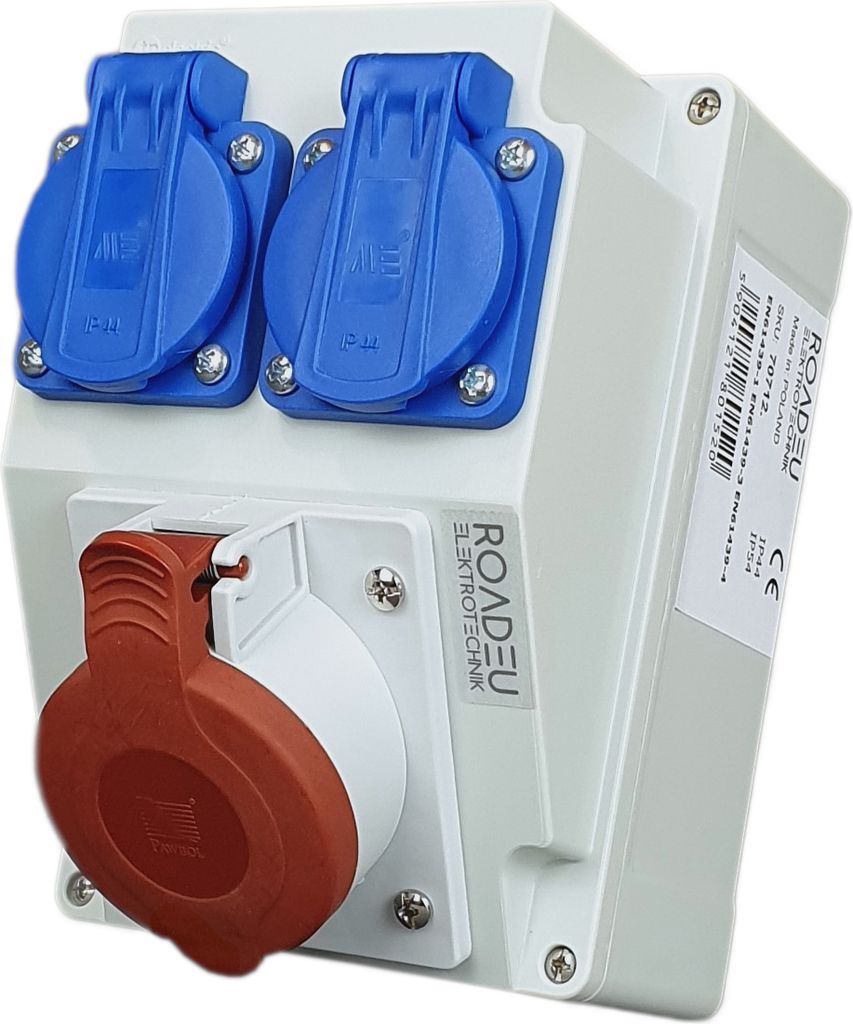 CEE Steckdose 16A und 2x Schuko Verteiler - Steckdosenverteiler - Stromverteiler 16A, IP44 Für den Innen- und Außeneinsatz Baustromverteiler 16A.