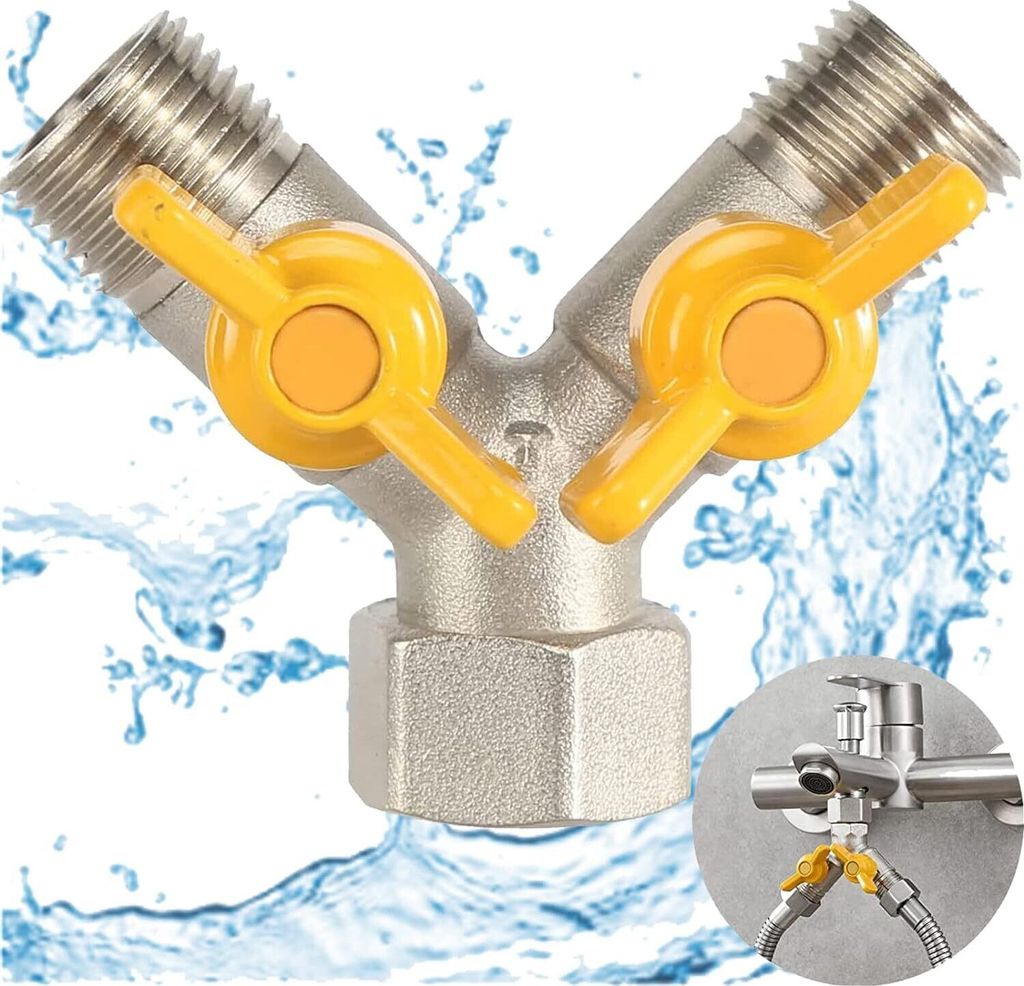 3-Wege Y-Verteilerstück, 1/2 zoll Umschaltventil aus Messing, Y Verteiler Ventil mit 2 unabhängigen Ventilen, Wasserhähne Splitter Gartenschlauc...