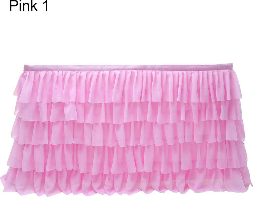 Fünflagiger Tischrock, dekoratives Netzgarn, faltenfrei, flauschiger Tischrock, Partyzubehör-Rosa 1