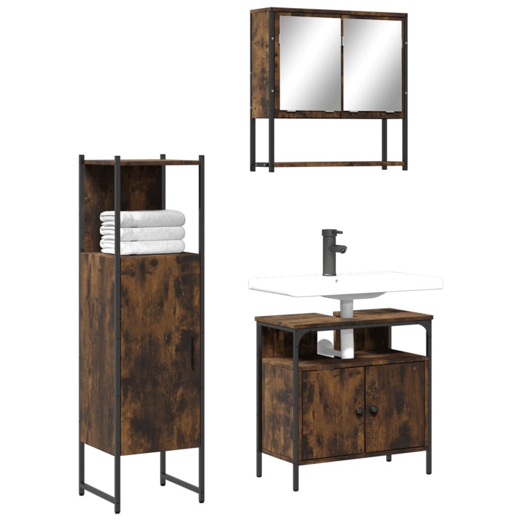 Maison Exclusive - 3-tlg. Badmöbel-Set Räuchereiche Holzwerkstoff