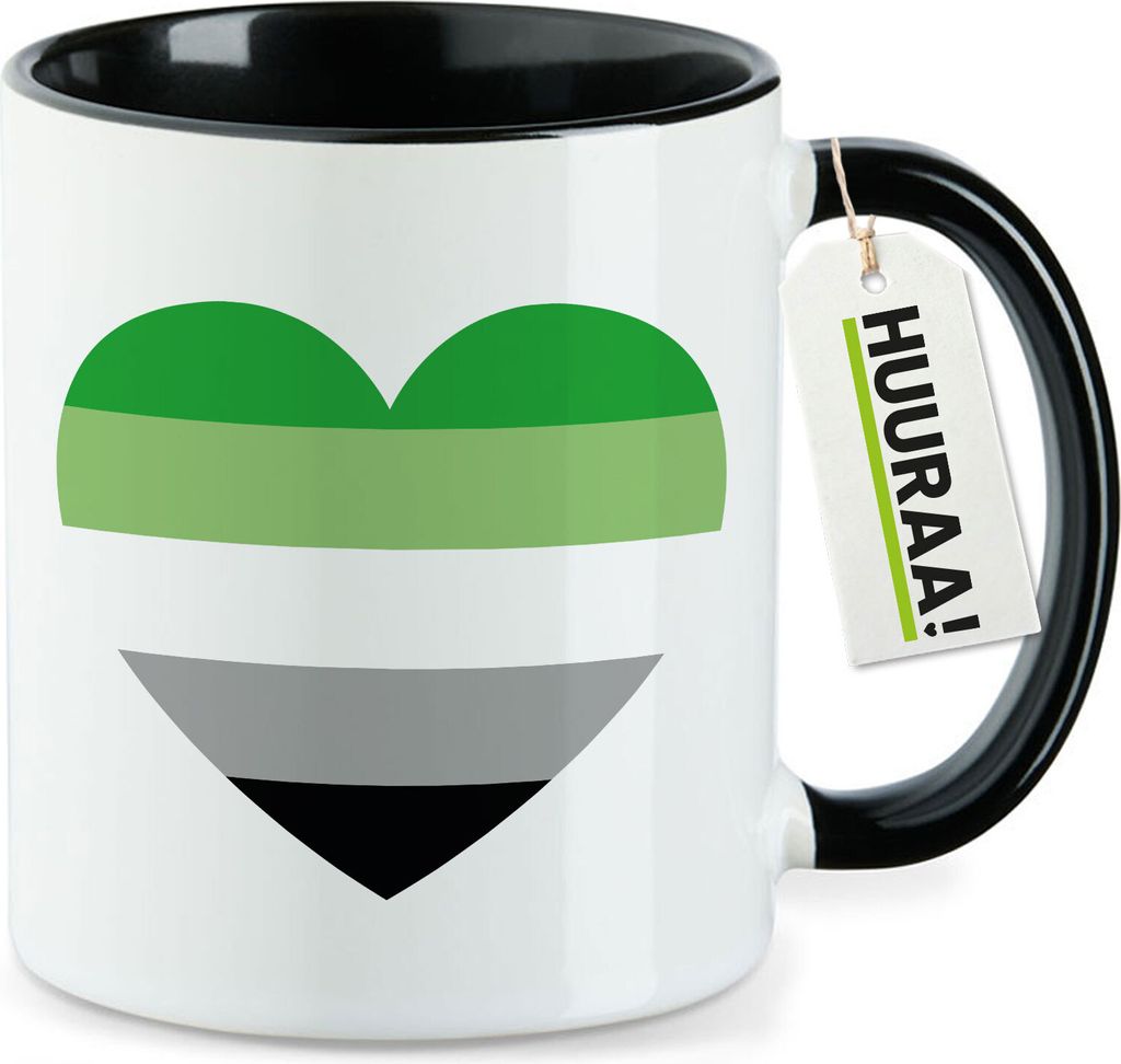 Huuraa Kaffeetasse Aromantische Pride Flagge LGBTQ Herz 330ml Schwarz Keramik Kaffeebecher Geschenkidee
