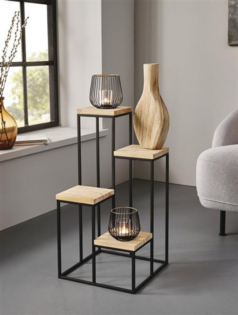 Stufenregal "Schlicht" aus Metall & Holz, 4 Ebenen, Blumenregal, Pflanzenständer, Dekoregal