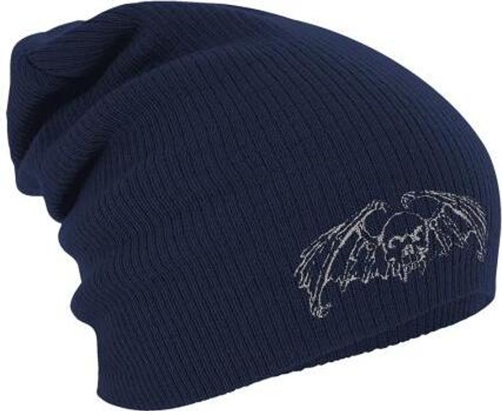 Longbeanie Slouch-Beanie Mütze Totenkopf mit Flügel 54537 Color - Navy