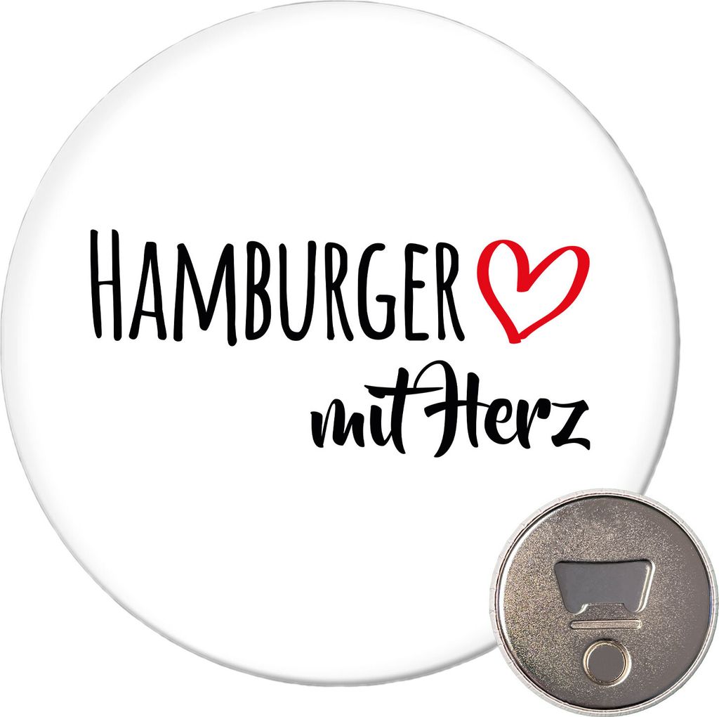 Huuraa Magnet Hamburger mit Herz 59mm Kühlschrankmagnet rund Flaschenöffner Geschenkidee