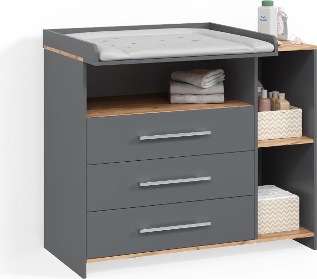 Wickelkommode Livinity Torino Anthrazit/Goldkraft Eiche mit Produktbild 