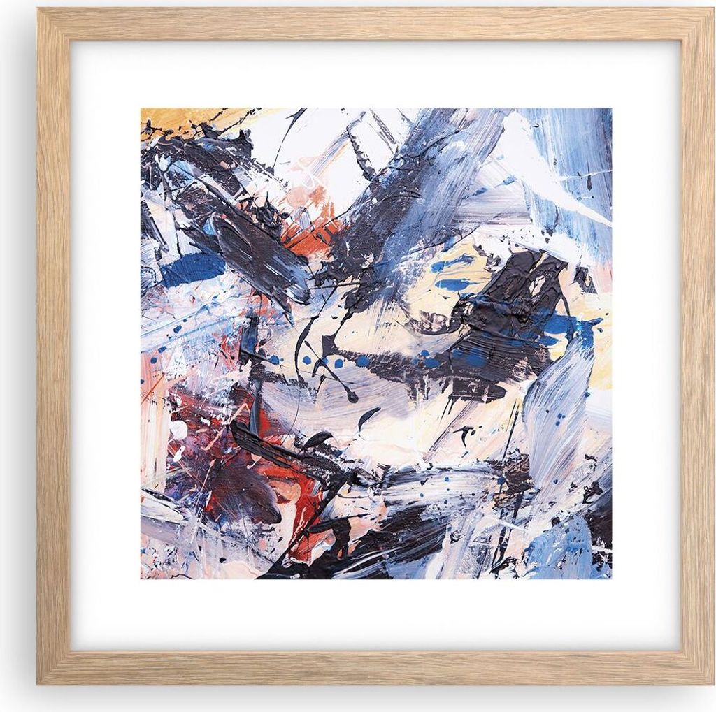 Gerahmtes Poster - Rahmen in heller Eiche - Abstraktion verschüttet Farben - 30x30 cm - Wand Bild - Wanddeko - Wandbilder - Kunstposter - Wandpost...