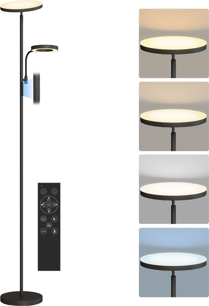 HOMCOM 42W LED-Stehleuchte, dimmbar, 2700K–6500K, 4 Farben, stufenloses Dimmen, 4 Szenenmodi, Fernbedienung und Touch-Bedienung, Speicherfunktion...