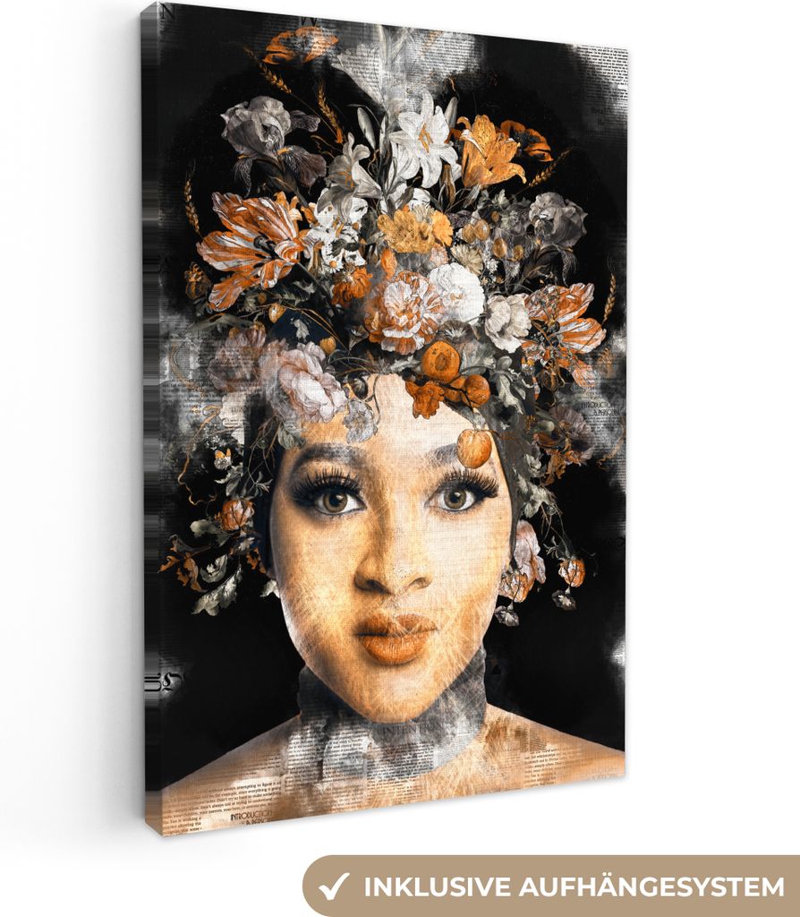 OneMillionCanvasses - Leinwandbilder - 90x140 cm, Zeitungen - Frauen - Blumen, Wandbilder Kunstdruck Wanddekoration - Wandschmucke - Schlafzimmer