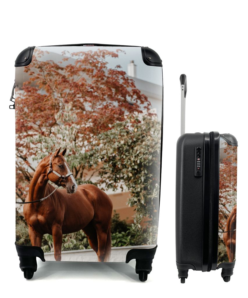 MuchoWow Koffer Handgepäck Trolley Rollkoffer Kleine Reisekoffer mit 4 Rollen - Pferd - Baum - Halfter - Cabin Size < 55x40x23 cm & 55x40x20 cm ...