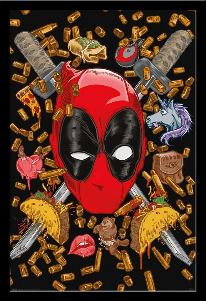 Décoration murale Deadpool pour chambre ou salle de jeux avec cadre noir MDF