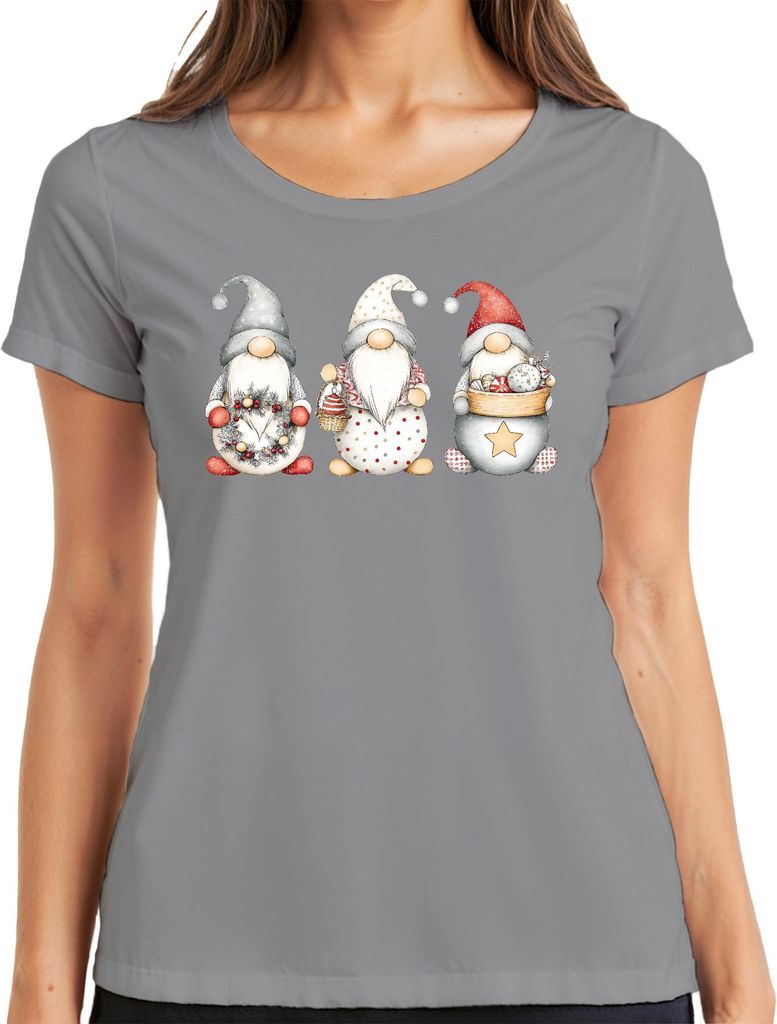 Weihnachtswichtel Gnom Bart niedlich Skandinavisch Weihnachtsdeko Damen T-Shirt, Grau, M